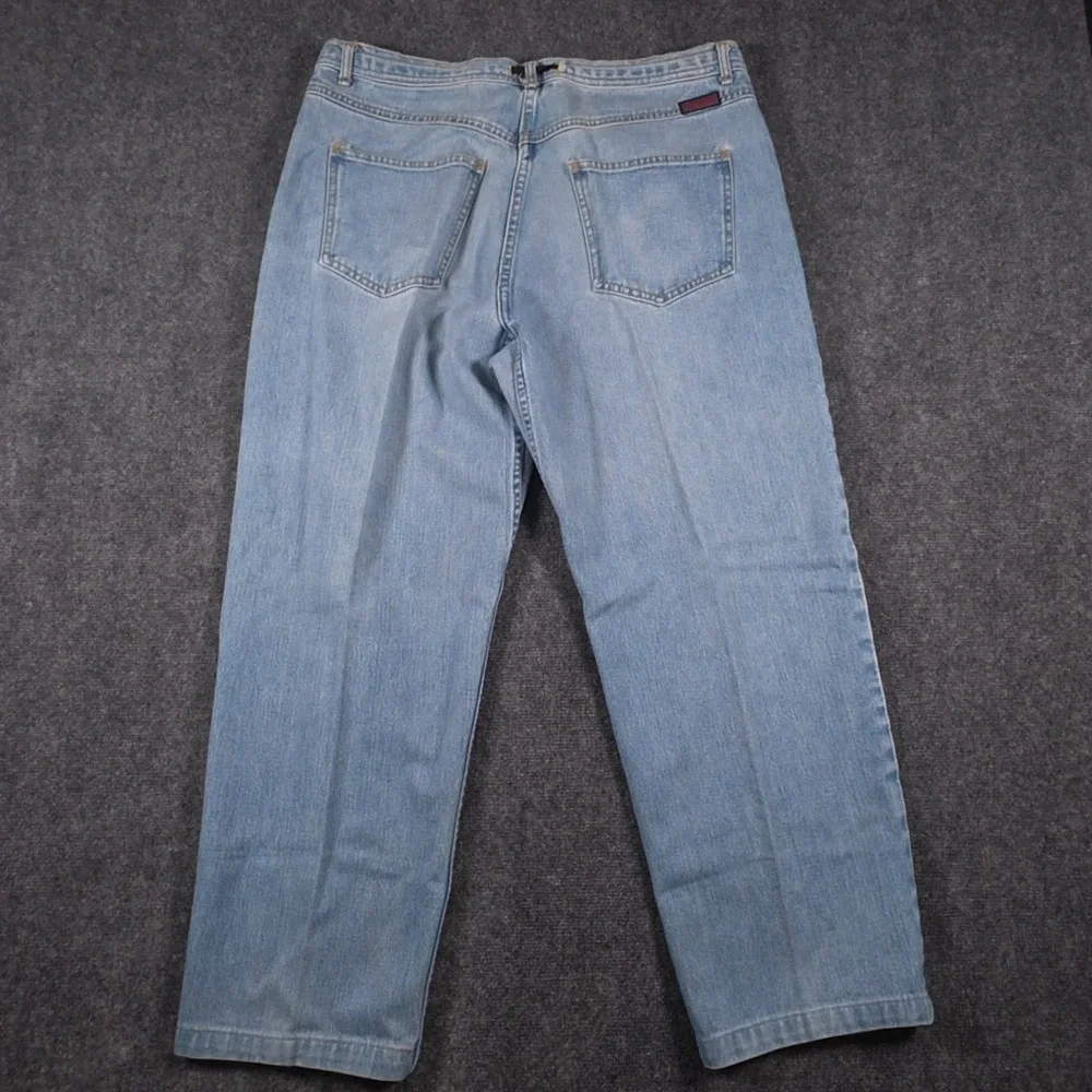 VTG Gramicci Jeans Mens XL 36x28 Blue Light Wash Denim Embroidered Made USA Belt